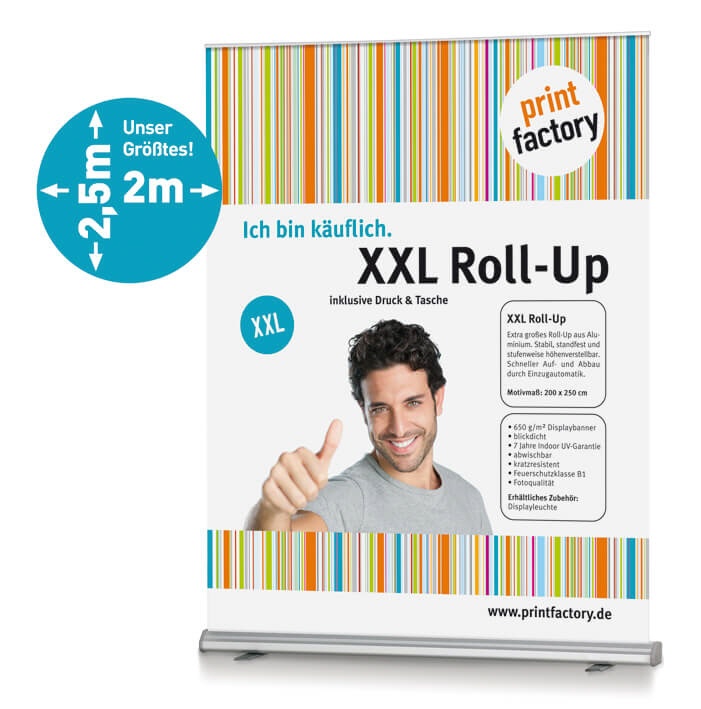 XXL Roll up Display bis 250 cm Höhe mit PVC freiem Banner